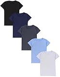 TupTam Kinder Jungen Unterhemd Basic T-Shirts Kurzarm 5er Pack, Farbe: Schwarz Dunkelblau Anthrazit Grau Blau, Größe: 152-158