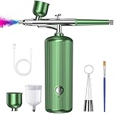 Airbrush Set mit Kompressor, 48PSI Kabellose Spritzpistole mit 0,3mm Düse und Reinigungsbürsten-Set für Graffiti, Tattoos, Nägel, Make-up, Kuchendekoration (Grün)