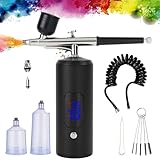 Airbrush Set mit Kompressor, Tragbares Airbrush-Kit 38PSI Spritzpistole mit Kompressor Tragbares Handheld Schnurloses Air Brush Kompressor Set mit LCD Bildschirm, 0,3mm Düsen, Dual-Action