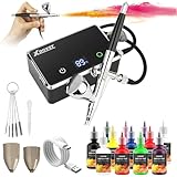 XDOVET Verbessertes 32 PSI Airbrush Set mit Farblack 12 Farben/ 30ml, Dual-Action Airbrush Set mit Modellbau Farbstoffe, Tragbares Airbrush Set mit Kompressor für Färbung