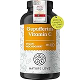 NATURE LOVE® Gepuffertes Vitamin C - Hochdosiert mit 1000mg Vitamin C je Tagesdosis - 365 Kapseln - pH-neutral & magenfreundlich - Vegan