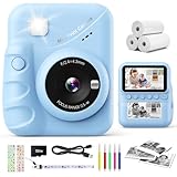 CalineGam Sofortbildkamera Kinder, 3,0 Zoll Bildschirm 48MP Kinderkamera Sofortbildkamera mit 32 GB-Karte, 1080P HD Kamera Kinder Sofortdruck, Geschenk für 3-12 Jungen und Mädchen (Blau)