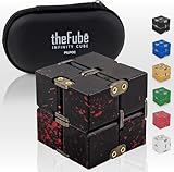 PILPOC theFube Infinity Cube Fidget Desk Toy - Premium Quality Fidget Toys, Aluminium Infinite Magic Cube, Fidget Toy mit Hülle, Fidget Cube für ADD, ADHD, OCD, Anti Stress Würfel [Schwarz & Rot]