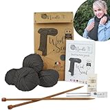 Needle It® - Komplettes Strickset für Anfänger mit Stricknadeln - Strickschal aus Wolle - Geschenkidee (Grau)