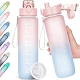 AOHAN Trinkflasche, 1l Wasserflasche BPA-Frei, Trinkflasche Sport Auslaufsicher, Sportflasche mit Zeitmarkierung für Fitness, Büro, Schule, Yoga, Outdoor