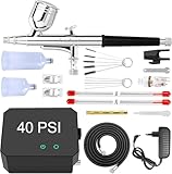 Powate 40 PSI Airbrush Set, Dual Action Multi Funktion Airbrush Set mit tragbarem Kompressor Airbrush-Set für Kuchendekoration, Makeup, Kunsthandwerk, Nageldesign, Tattoo-Modellierung, Malerei