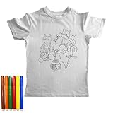 FelsenKinder Kinder T-Shirt zum Bemalen mit 6 auswaschbaren Malstiften, Naturweiß, Unisex,Printmotiv Die Katzen