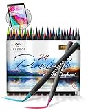 LIEBERGE Pinselstifte Premium-Set - 24 Aquarellfarben + 2 Wassertankpinsel - Brush Pen mit flexibler Pinselspitze für Aquarell, Hand Lettering, Bullet Journal, Kalligraphie