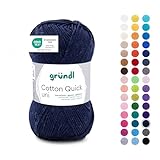 Gründl Wolle Cotton Quick uni Garn zum Stricken & Häkeln aus 100% Baumwolle, 1 Knäuel 50 g / 125 m, Häkelgarn/Strickgarn, Dunkelblau