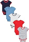 TupTam Jungen Baby Body Kurzarm in Unifarben - 5er Pack, Farbe: Streifen Sterne Dunkelblau Rot Jeansblau, Größe: 104