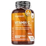 Vitamin C 1000mg pro Tablette - Haut, Immunsystem, Stoffwechsel, Knochen, Knorpel, Zähnen (EFSA) - 180 vegane Tabletten für 6 Monate - Vit C Ascorbinsäure mit Bioflavonoiden, Hagebutte - WeightWorld