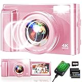 Digitalkamera Fotokamera Autofokus Kompaktkamera - 48MP 1080P HD Fotoapparat 2,4 '' LCD mit 16X Digital Zoom Wiederaufladbare Digital Kamera für Kinder, Teenager, Anfänger, Jungen, Mädchen(Rosa)