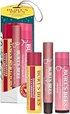 Burt's Bees geschenke für frauen | Lippenpflege-Geschenkset mit Granatapfel-Lippenbalsam, getöntem Lippenbalsam in Hibiscus und Lippenschimmer in Pfingstrose | Mistelzweigkuss