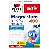 Doppelherz Magnesium 400 + B1 + B6 + B12 + Folsäure - Magnesium unterstützt die normale Muskelfunktion und den Energiestoffwechsel - 120 vegane Tabletten