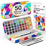 Funcils Aquarellfarben Set - Aquarell Malkasten Inklusive 50 Watercolor mit Metallic Farben und Fluoreszenzfarben, Wasserfarben Malen für Anfänger und Profi, Wasserfarbkasten Künstlerqualität