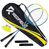 Redfield Badminton Schläger Set, enthält 2 Badmintonschläger, 2 Federbälle, Trage Tasche, 2 Griffband, Federball Set für 2 Spieler, fur Sport und Unterhaltung