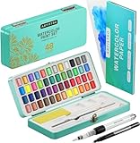 Artistro Aquarellfarben Set, 48 Lebendige Farben in Tragbarer Box, Malset, Inklusive Metallic- und Fluoreszenzfarben, Perfektes Reise-Wasserfarben für Künstler, Hobbymaler und Malerei-Liebhaber