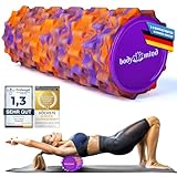 Body & Mind® Faszienrolle Massage-Rolle Fitnessrolle Sportrolle Therapierolle; Faszien-Training am Oberkörper, Nacken, Rücken, Beine, Waden & allen anderen Muskelgruppen; 33 x 14,5 cm; Orange-Lila