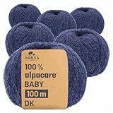 HANSA-FARM | Alpacare 100% die 1. maschinenwaschbare Baby Alpakawolle - 300 Set DK (6 x 50g) - kratzfreie Alpaka Wolle zum Stricken & Häkeln - Dunkelblau