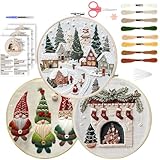 QUANMAITONG Sticken Set Erwachsene，Stickset Weihnachten Stickset für Anfänger Embroidery Kit Stickerei Set, Stick And Poke Set Stickbilder Stickrahmen DIY Set, Kreuzstich Set Weihnachten Deko (3 set)