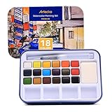 Artecho Aquarellfarben Set, 18 Basic Farben Wasserfarben, Aquarell mit Wassertankpinsel, Tragbar Aquarell Malkasten, perfekt für Anfänger und Profis, das ideale Geschenk