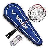 VICTOR Ultramate 6 Badmintonschläger Set für Einsteiger aus Carbon + Aluminium, Schlägerset 3 Nylonshuttle