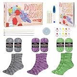 Katech Stricken für Anfänger Set, Strumpfnadeln für Socken, Knitting Set Anfänger, 25cm Stricknadeln Socken aus Metall und Bambus, Strickset für Anfänger mit Englisch Anleitung, Grün+Lila+Grau