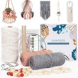 UHAPEER DIY Makramee Kit, 656 Feet Makramee Cord Kit für Anfänger Erwachsene mit Anleitung Wandbehang Pflanzenhänger Kit für Home Room Decor, natürliche Baumwolle, Holzringe, Holzstäbchen