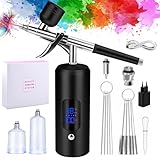 Daakro Airbrush Set, Spritzpistole mit Kompressor 38PSI Kabelloses Airbrush-Kit, Kuchendekoration, Nagelkunst, Tattoos und Gesichtsbemalung (Schwarz)