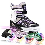 2PM SPORTS Cytia Rosa/Violett größenverstellbare Inliner Kinder mit leuchtenden LED Rollen, lustige blinkende Anfänger Mädchen Inline Skates mit Einstellbarer für Damen und Herren