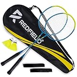 Redfield Badminton Set, 2 Badmintonschläger, 2 Federbälle, Tragetasche, 2 vorinstallierten Griff, Federball Set für 2 Spieler, Badminton Schläger, Federballschläger Set fur Sport und Unterhaltung