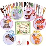 Caydo 6-teiliges Kreuzstich-Set für Kinder, Sticksets mit Waldtiermustern, Nadelarbeitsset für Kinder mit Anleitung für DIY Schlüsselanhänger, Rucksackanhänger, Ornamente und Nadelarbeiten