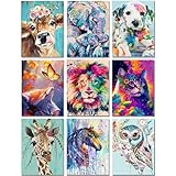 9 Stück Diamond Painting Set Tiere-5D ,DIY Diamant Malerei Erwachsene Personalisiert Basteln Bilder Dekorationen für Home Wand Décor(9er set,30x40cm)