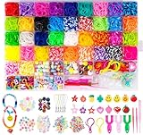 BLISSIQUEE Loom Bänder set, 3000+ Looms Gummis 38 Farben Freundschaftsarmbänder Selber Machen Bastelsets mit Clips Charms Perlen Buchstaben,DIY Soft Loom Gummiband für Armbänder Knüpfen Kinder