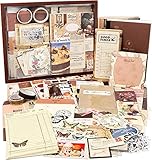 Draupnir 346 Stück Vintage Scrapbook Zubehör Set, Ästhetisches Bullet Junk Journal Kit mit Journaling Scrapbook Zubehör, A6 Raster Notizbuch, DIY Scrapbook Geschenk für Teenager und Kind - Vintage