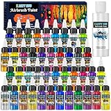 X ARTY HUB Airbrush Farbe - 42 Farben mit 120 ml Verdünnern, Schillernde, Neonfarbene und Metallische Airbrush Farben Acryl, Gebrauchsfertig, Wasserbasiertes Airbrush-Malset für Künstler und Anfänger